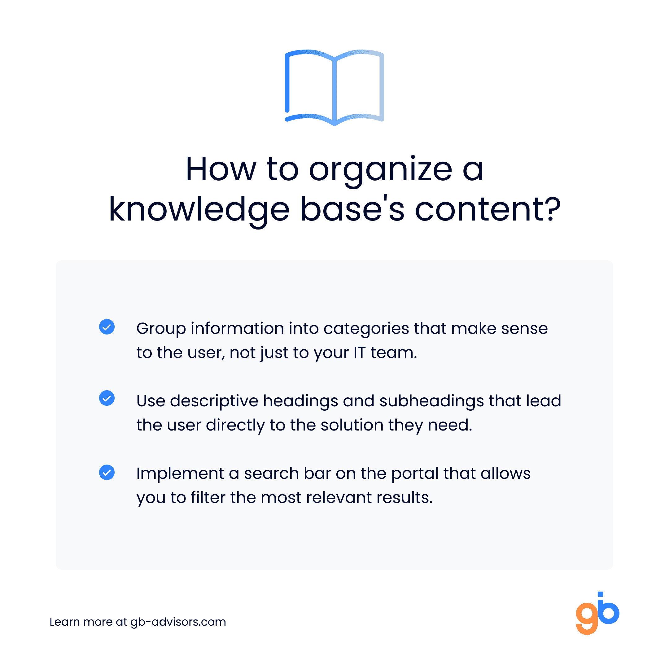 Tips to organize a knowledge base's content